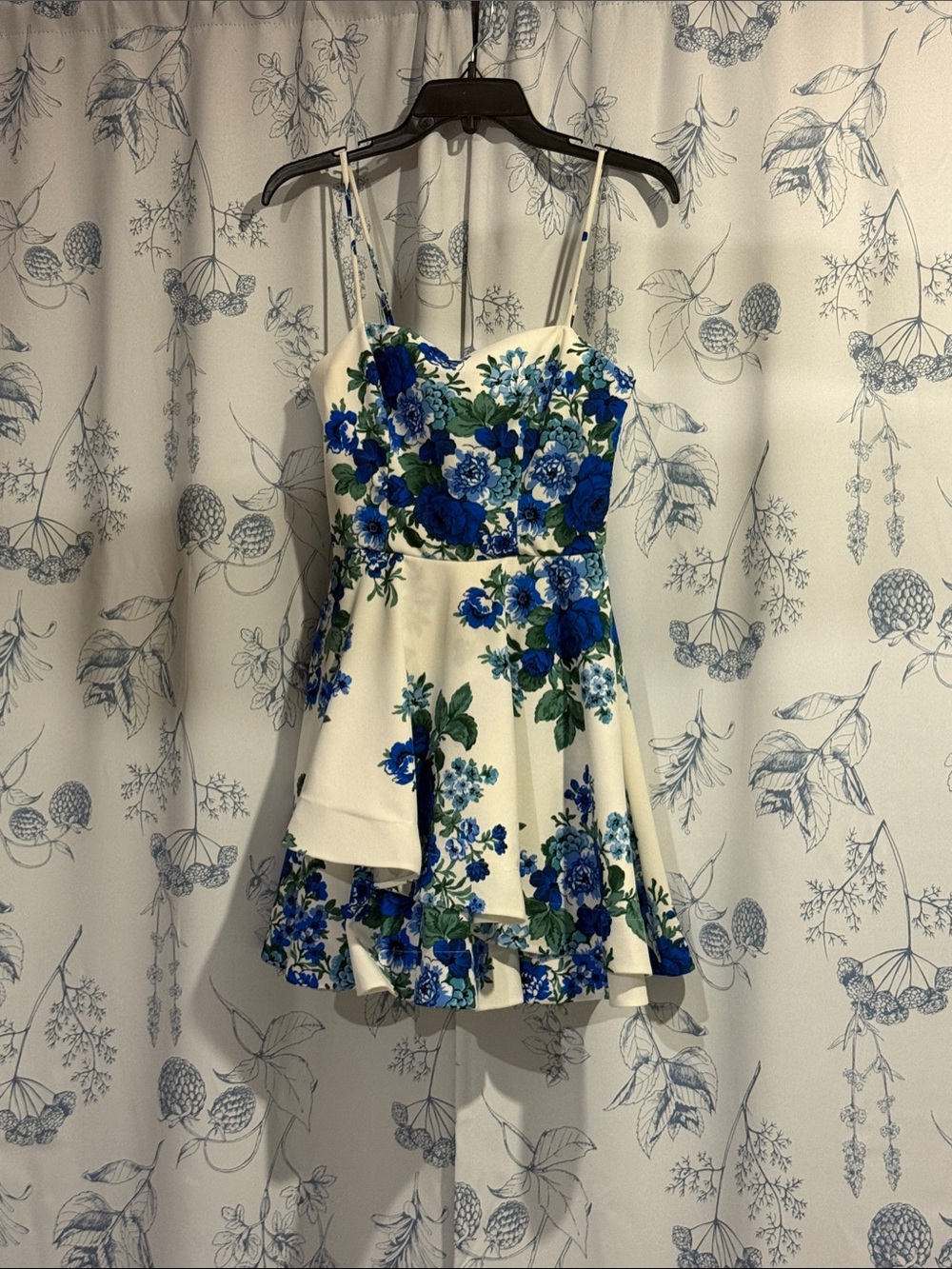 White Mini Dress with Blue Floral Print
